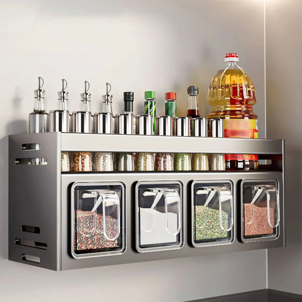 1 Equipped Kitchen Seasoning Shelf, No Drilling, Wall Hanging, Countertops, Cabinets, Multi-Functional Seasoning Storage Shelf