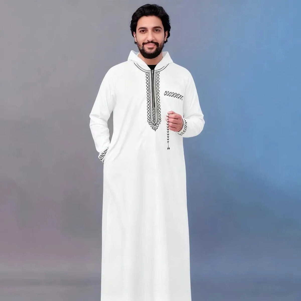 New Islamic Muslim Men's Thobe Long-sleeved Classic Embroidery Robe Arabic Ethnic Style Men's Casual Formal Robe Prayer Dress