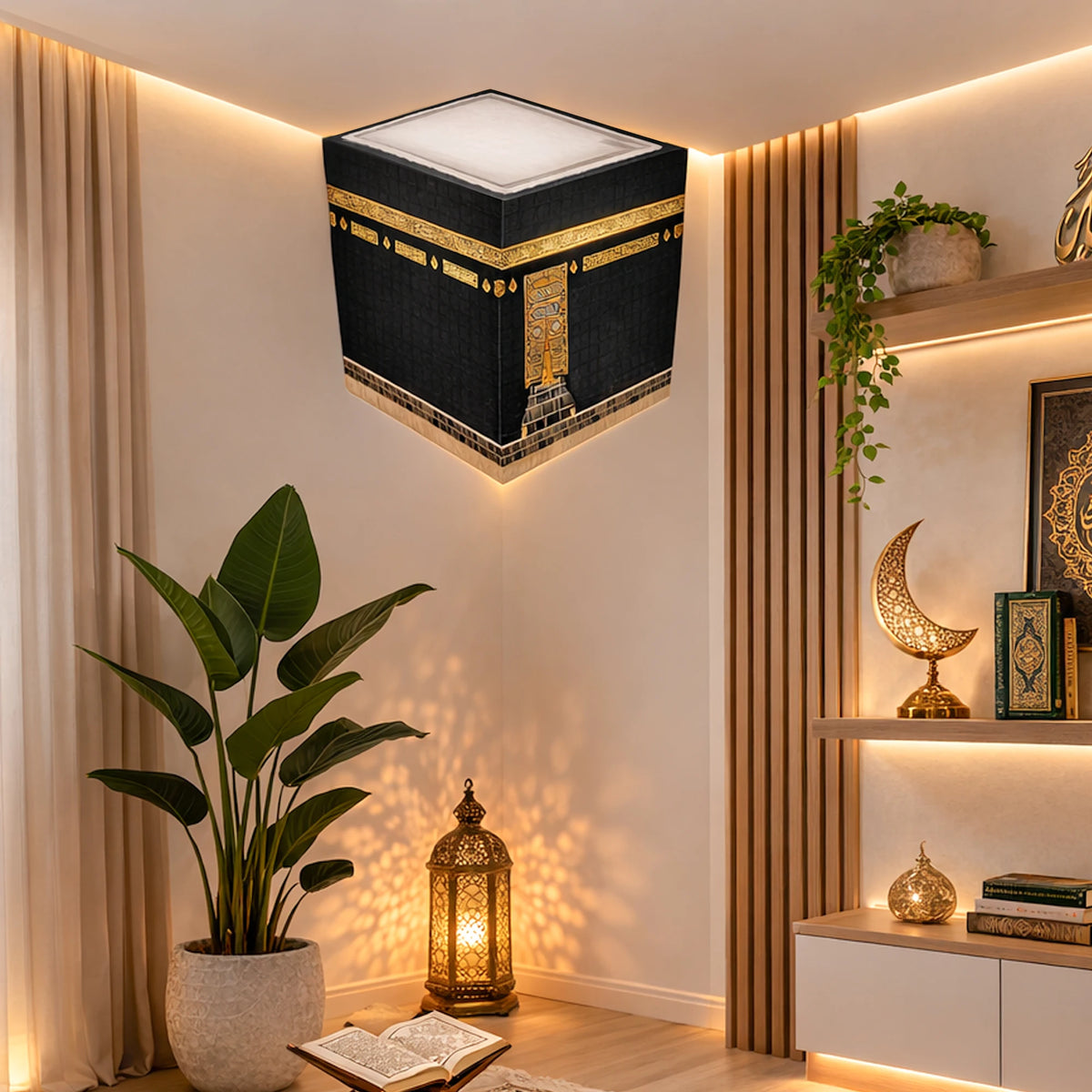 Islamic Kaaba 2D Corner Wall Sticker, 3Pcs Premium PVC Peel & Stick Removable, Waterproof & Durable Muslim Home Decor for Ramada