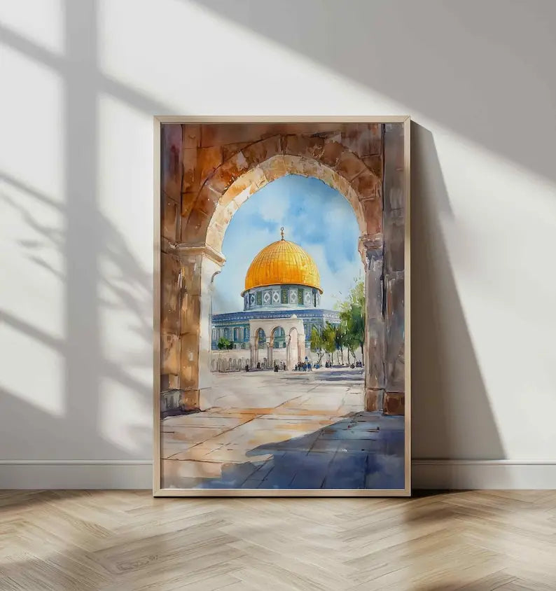 1/3pcs Islamic Mosque Architecture Watercolor Painting Canvas Print Muslim Arabic Calligraphy Wall Art Poster Modern Home Decor