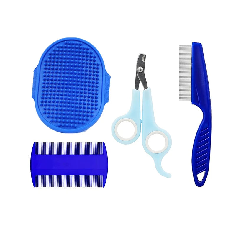4Pcs Rabbit Grooming Kit with Tear Stain Remover Combs Pet Nail Clipper Double-Sided Shampoo Bath Brush Hamster Rabbit Supplies