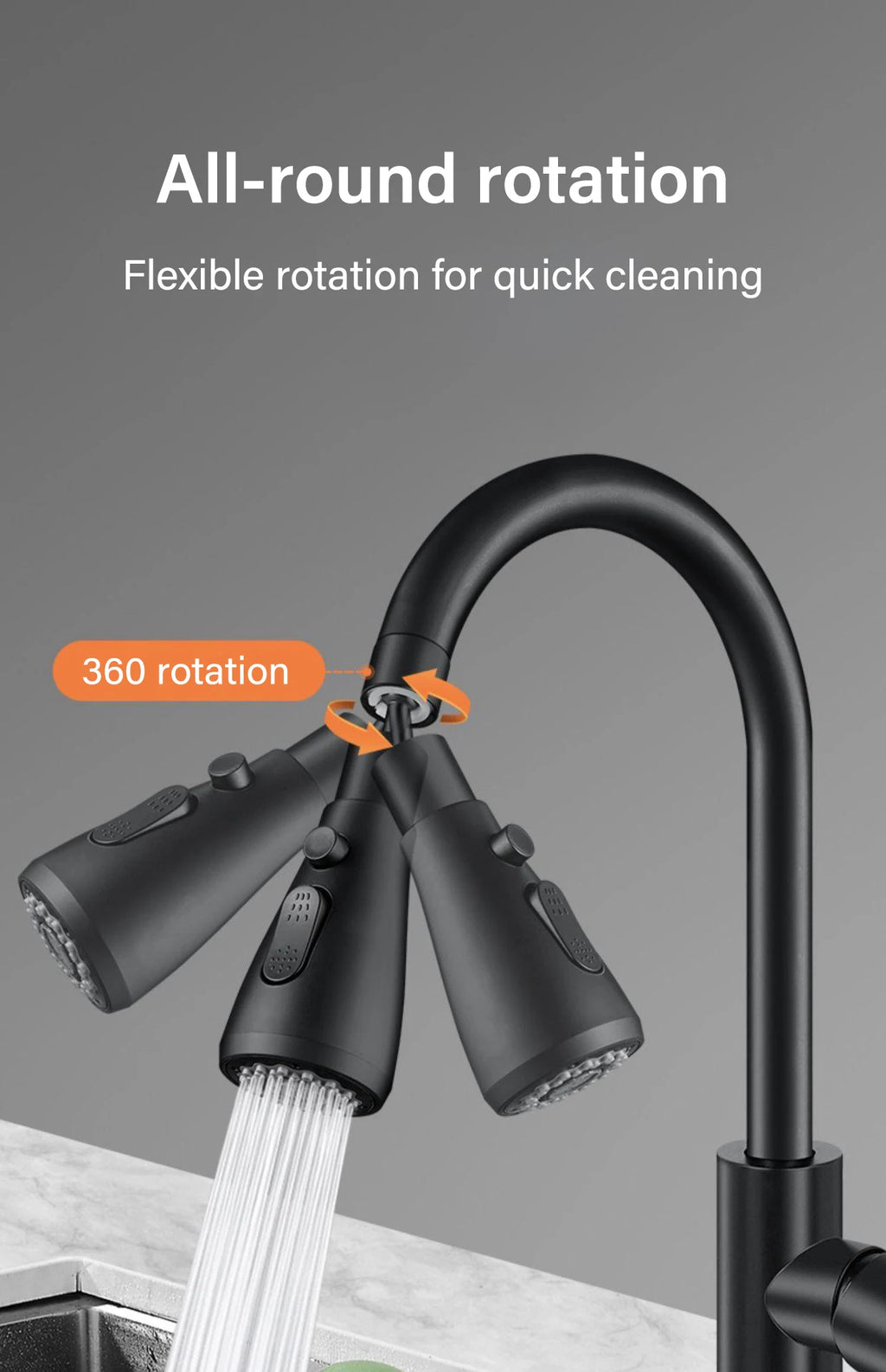 3 In 1 Kitchen Faucet Extender Universal 360° Rotate Pull Out Kitchen Tap Multi-mode Strong Flushing Booster Kitchen Accessories