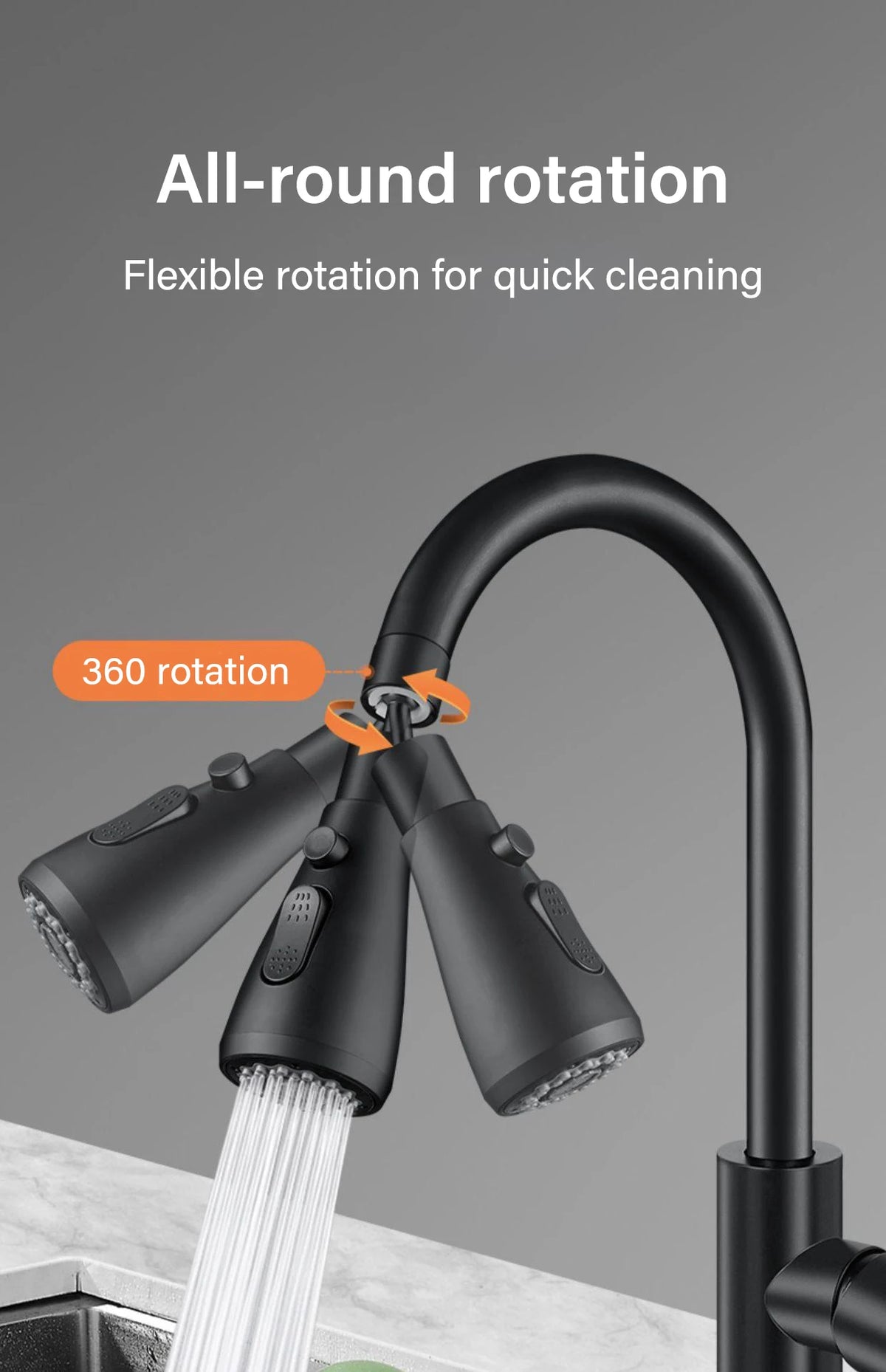 3 In 1 Kitchen Faucet Extender Universal 360° Rotate Pull Out Kitchen Tap Multi-mode Strong Flushing Booster Kitchen Accessories