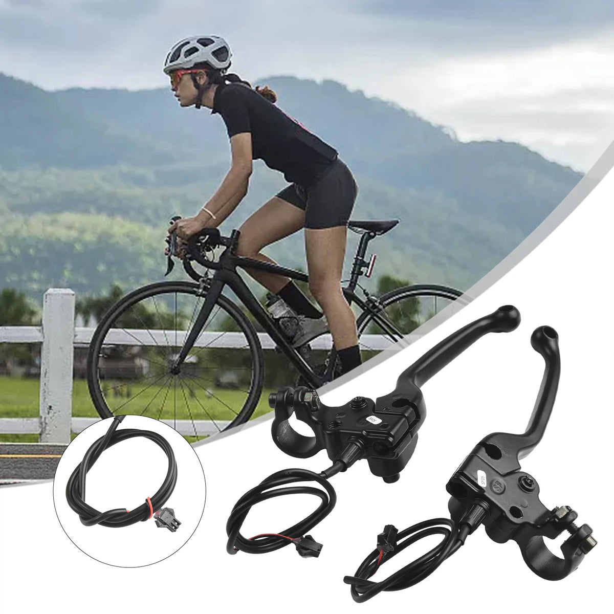 1 Pair E-Bike Mechanical Brake Levers Electric Bicycle Part With Parking Button 2-pin Male Cycling Handle Ebike Accessories