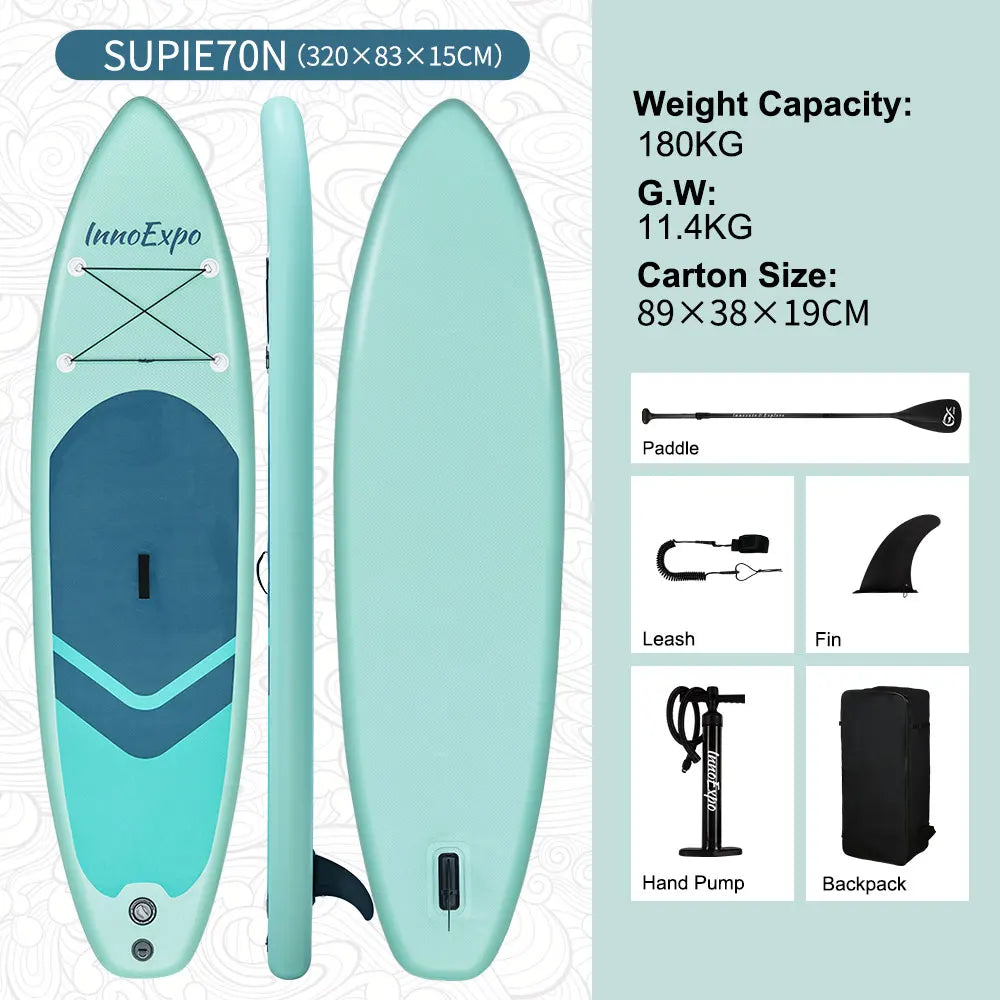 InnoExpo Inflatable Paddling Board Surf Sup Stand Up Paddling Board Non-Slip Water Sport Paddle Board 320*83*15 with Accessories