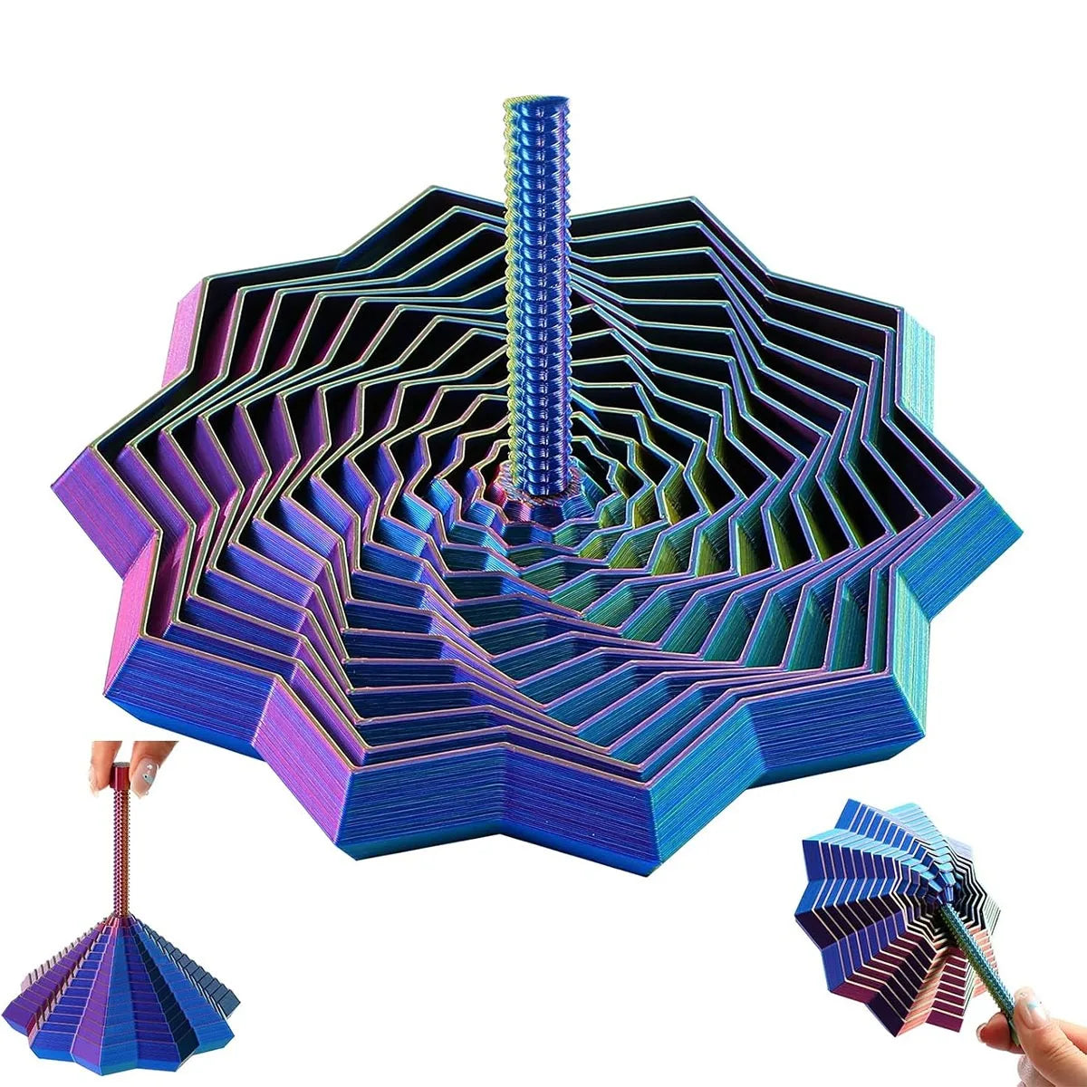 1Pc Random Color 3D-Printed Star Fidget Spinner - 2-Size Gradient Rotating Polygons, Expandable Sensory Desktop Decor & Stress