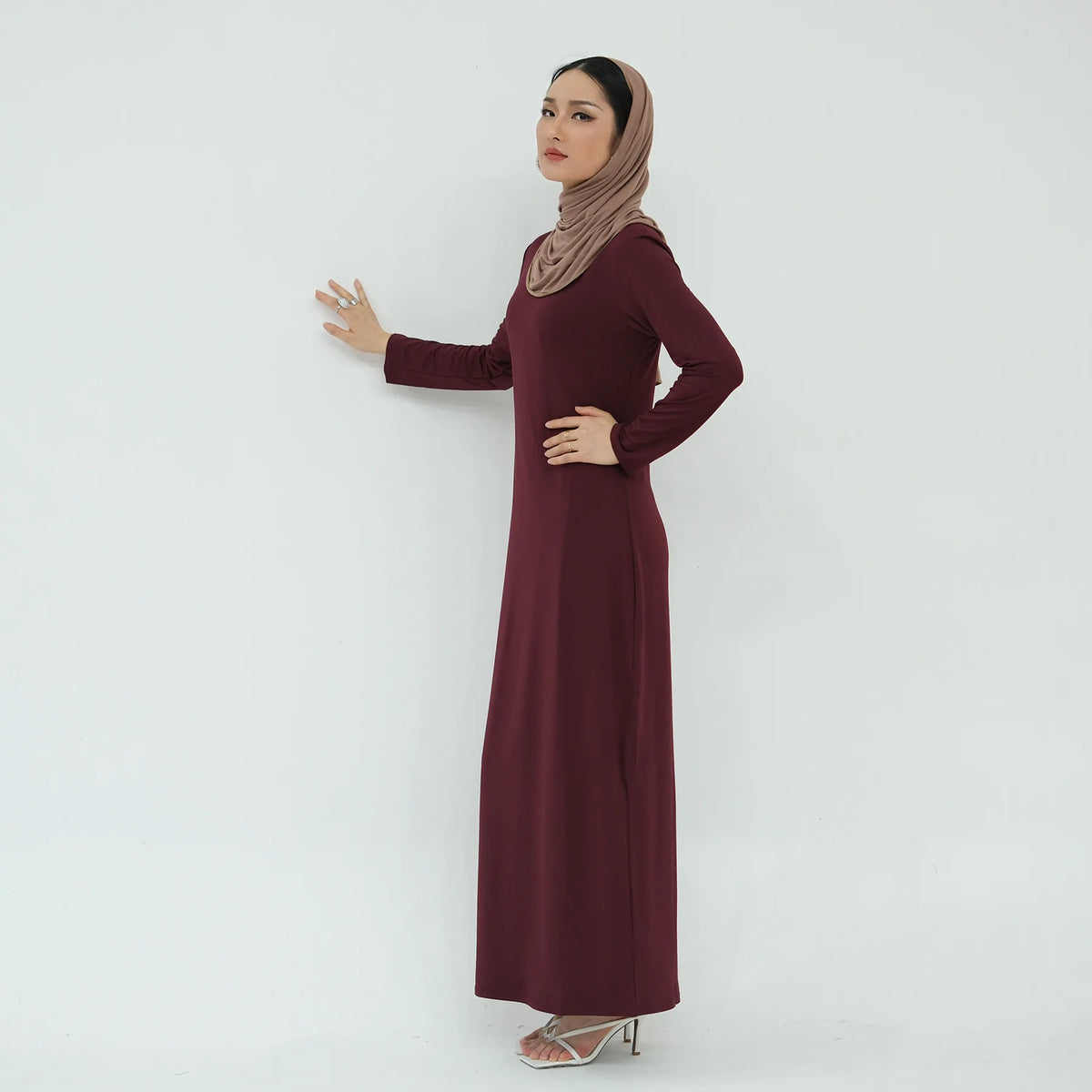 2025 Ramadan Muslim Women Abaya Islamic Stretch Underskirt - Solid Milk Silk Layering Dress Modest Elastic Inner Slip