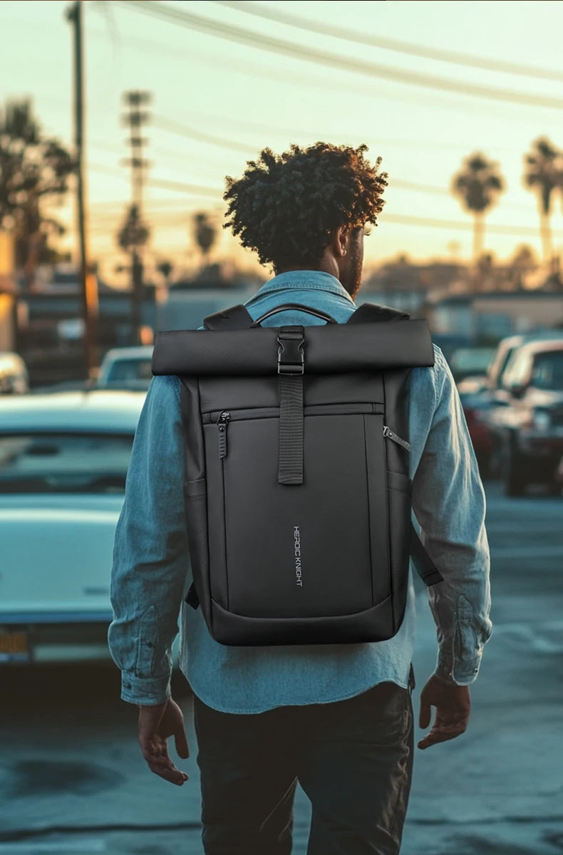 Heroic Knight Rolltop Laptop-Rucksack, erweiterbares, wasserabweisendes Fach, stilvoller Rucksack für Herren, lässiger Reiserucksack