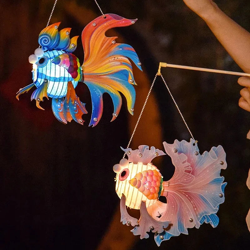 LED Light Kids Mid-Autumn Festival Lantern Blessings Handmade Fish Glow Handheld Lantern Portable Glowing Koi Carp Fish Lantern