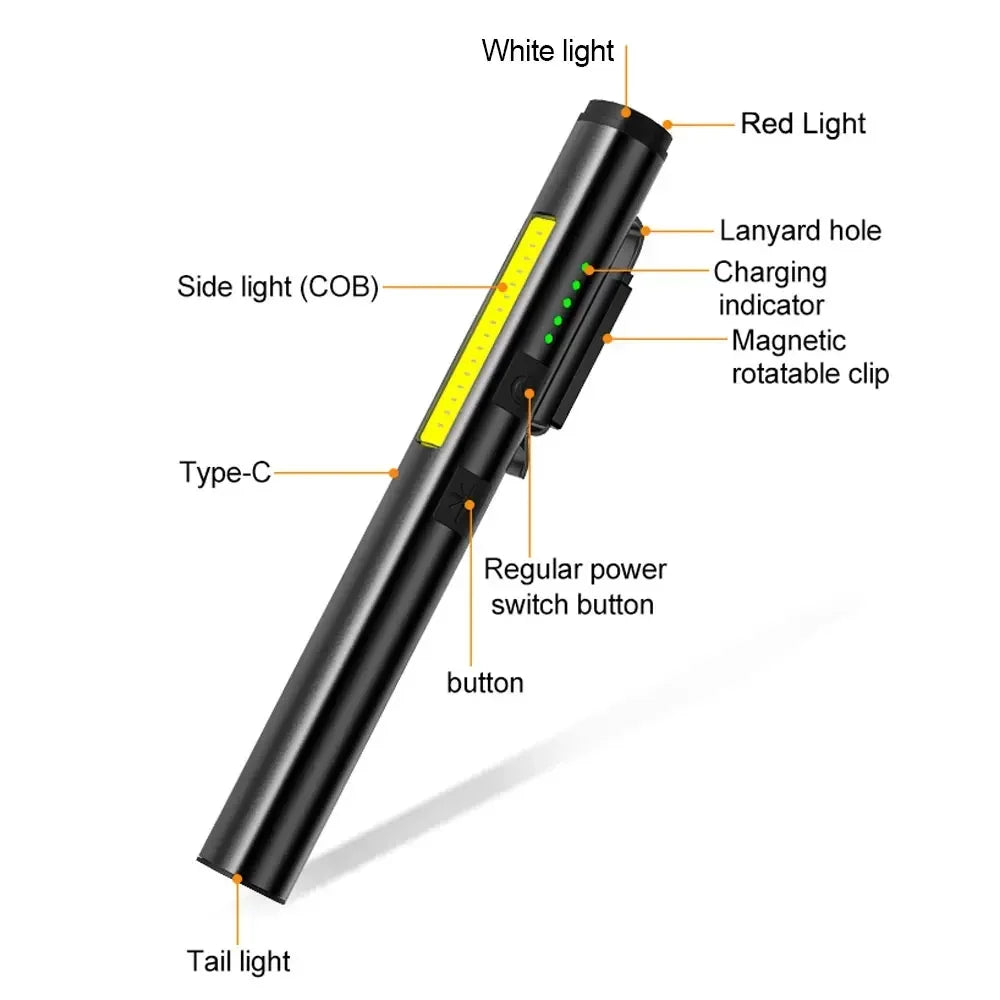 KDULIT 4 in 1 Multifunctional LED Pen Flashlight Built in 800mah Battery USB Rechargeable with Magnetism Work Repair Lantern