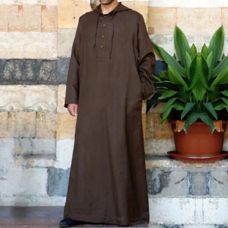 Islamische Kleidung für Herren, langärmelig, lockere muslimische Männer, Saudi-Arabien, Pakistan, Kurta, muslimische Kostüme, muslimisches Kleid, Kaftan, Thobe mit Kapuze