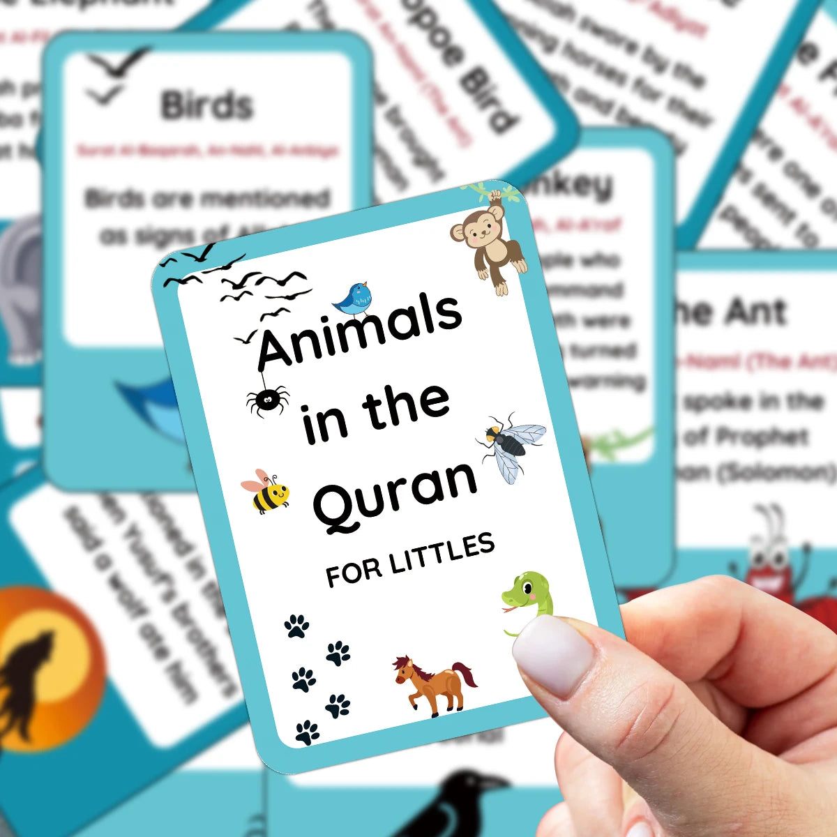 31pcs Islamic Quran Animal Cards,Beautiful Illustrated Educational Prophets Story,Arabic Language Learning Material,Ramadan Gift