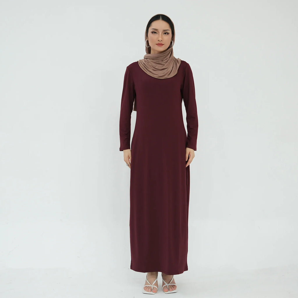 2025 Ramadan Muslim Women Abaya Islamic Stretch Underskirt - Solid Milk Silk Layering Dress Modest Elastic Inner Slip
