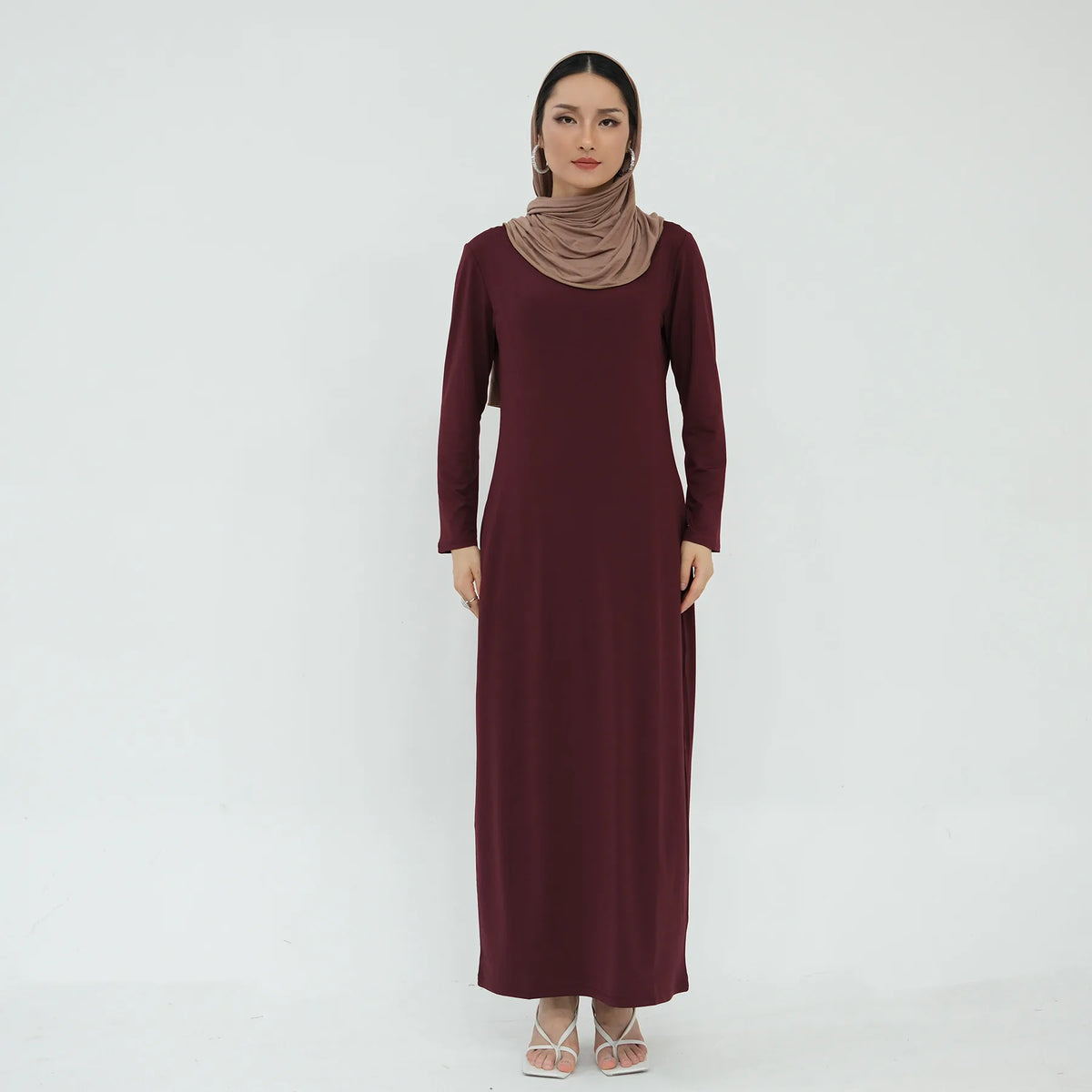 2025 Ramadan Muslim Women Abaya Islamic Stretch Underskirt - Solid Milk Silk Layering Dress Modest Elastic Inner Slip