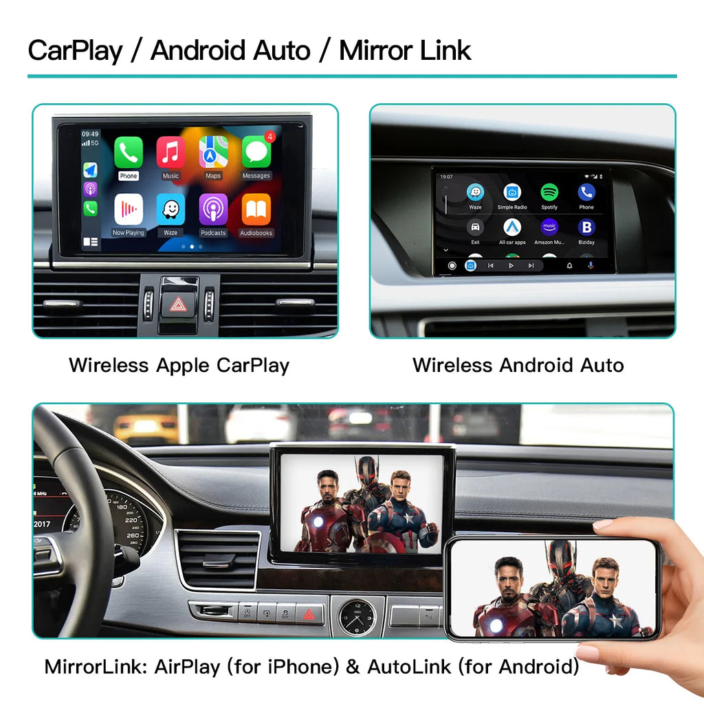 AUTOABC Drahtlose CarPlay Android Auto Interface für Audi A3 A4 A5 Q2 Q7 Q5L 8V mit Mirror Link AirPlay Reverse Kamera Navigati