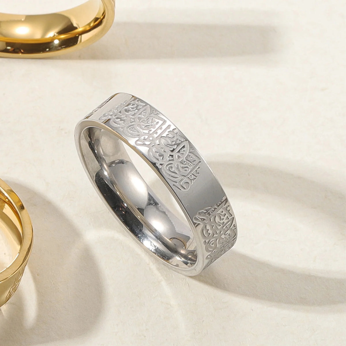 Islamic Arabic Calligraphy Ring With Hardship Comes Ease Ring Stainless Steel Quran Verse Jewelry Ramadan Eid Gift for Men Women