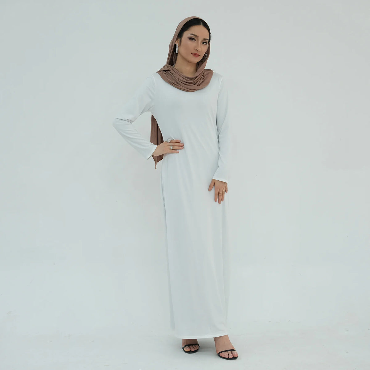 2025 Ramadan Muslim Women Abaya Islamic Stretch Underskirt - Solid Milk Silk Layering Dress Modest Elastic Inner Slip
