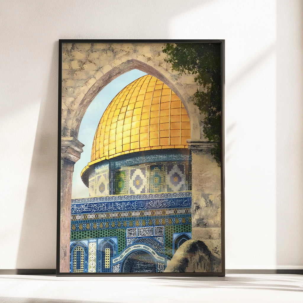 Wandkunst der Al Aqsa-Moschee, islamische Kunst für Wohnzimmer, goldenes Kuppelposter, Palästina-Kunstdrucke, Moschee-Druck, Heimdekoration, Geschenk