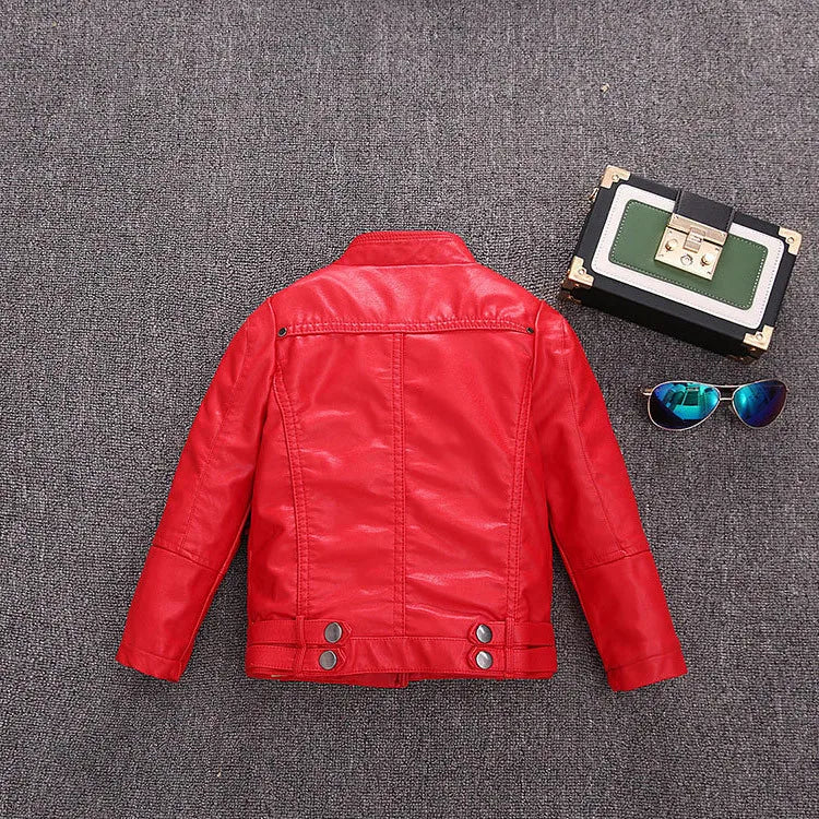 2-14 Years Old Girls Faux Leather Jacket Children PU Coat Long Sleeve Zip Belt Locomotive Jacket Stylish Teen Kids Boys Jackets