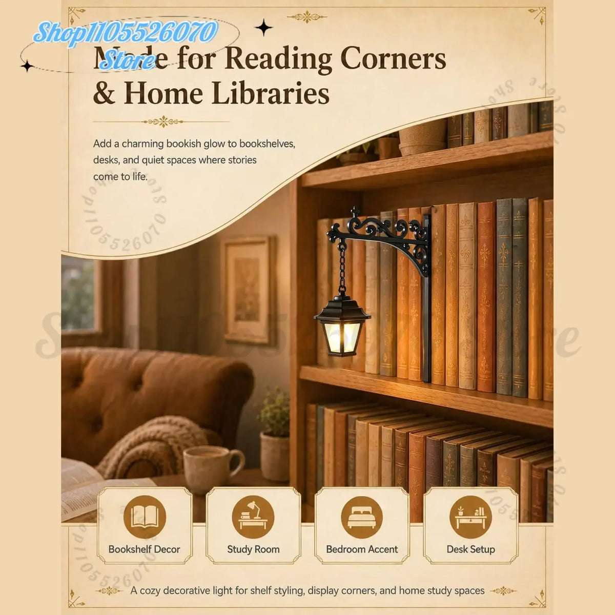 2026 Library Lantern-Decorative Bookshelf Lighting, Warm LED Nightlight, Miniature Shelf Light, Home Desk Hanging Ornament