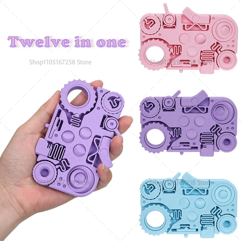 3D Printed 12 -in-1Fidget  Multi-Texture Anxiety Relief Gadget,Desk Fidget Pad for Focus Calm，Stress Relief Gadget for Adults