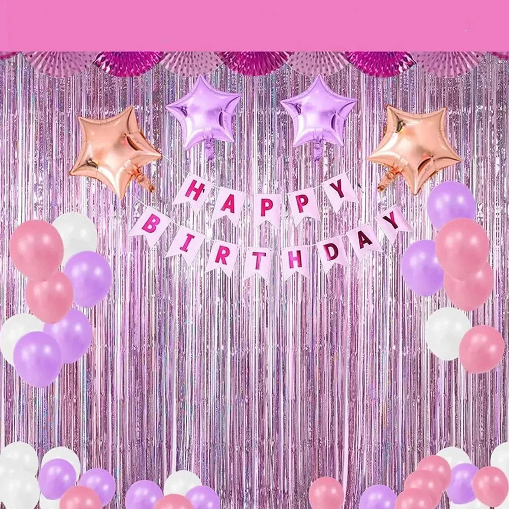 1*2M Laser Pink Party Backdrop Curtains Glitter Tinsel Fringe Foil Curtain Birthday Wedding Decoration Adult Anniversary Dec