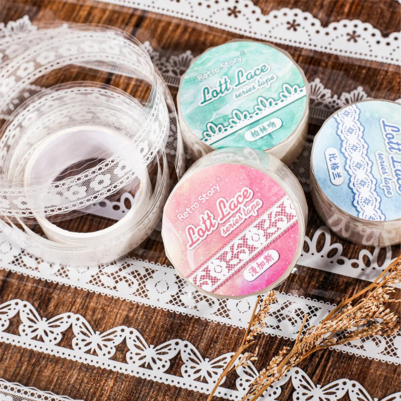 1Roll Lace Series PET Tape Scrapbooking Decoration Stickers Perfect for Collage Journaling Craft Diy Supplies