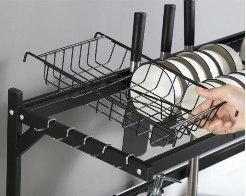 Kitchen Storage Shelf Above The Sink Bowl Draining Rack Multifunctional Dish Knife Rag Spoons Sink Rack Set  Organizer Kitchen
