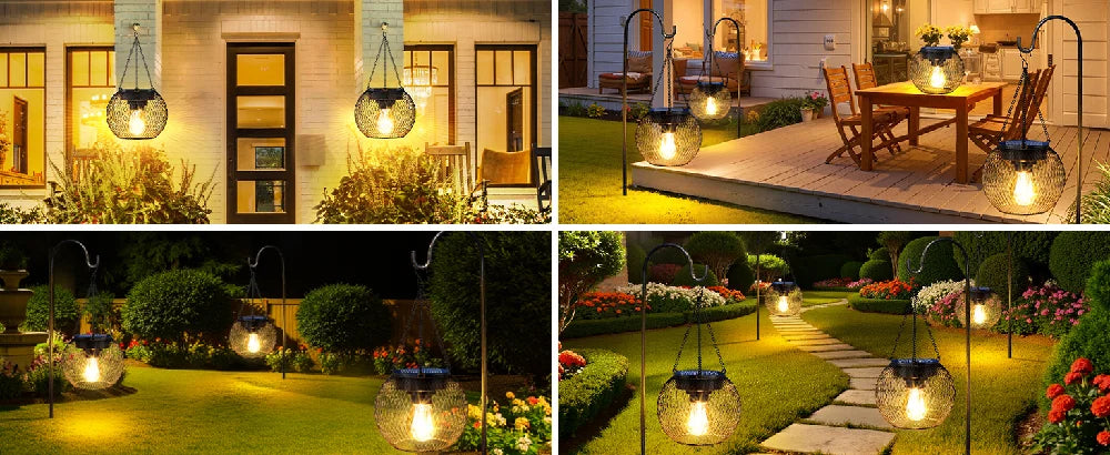 1/2PCS Outdoor Solar Lantern IP44 Waterproof Solar Powered Metal Hanging Lights for Garden Patio Deck Paths Decorative Lighting
