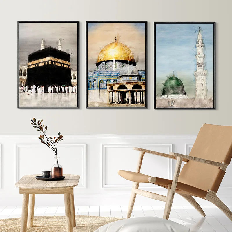 Islamic Masjid Mosque Allah Mecca Medina Kaaba Sacred Place Posters Canvas Painting Print Wall Art Pictures Living Room Decor