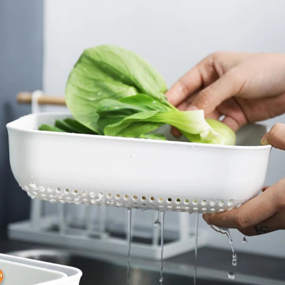 Kitchen Storage Drain Basket Three-piece Creative Home Washing Vegetable Basket Plastic Fruit Basket Storage Basket Housewares