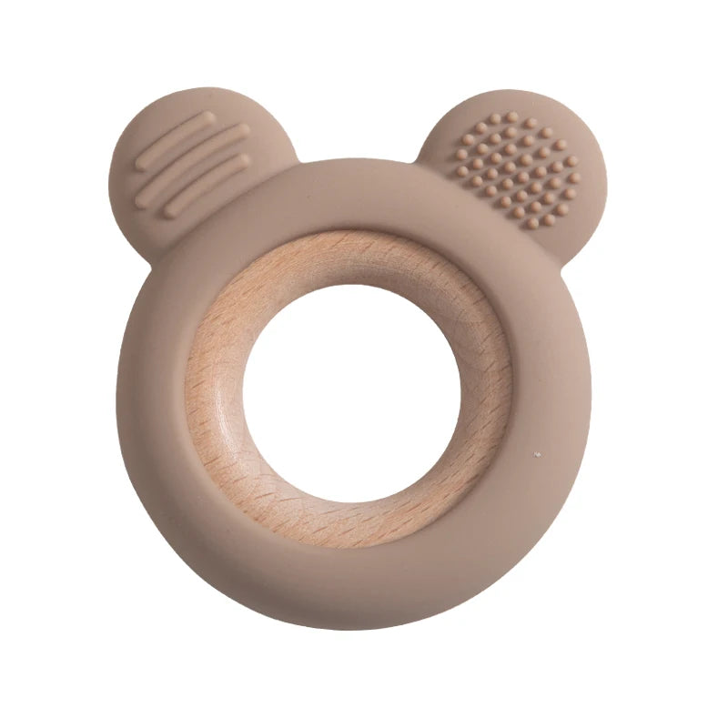 1PC Baby Silicone Wooden Teether Ring Cute Bear Infant Nursing Teething Toys Newborn Health Care Chewing Toy Baby Accessories