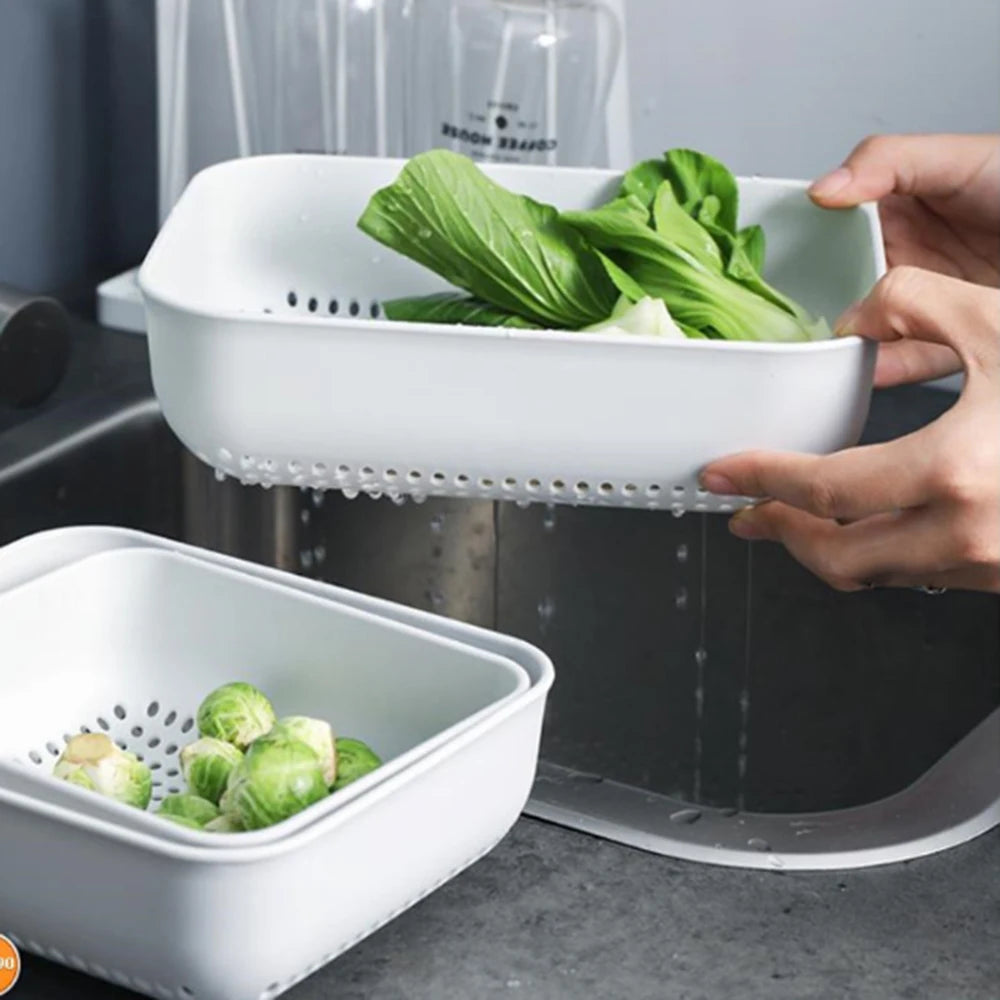 Kitchen Storage Drain Basket Three-piece Creative Home Washing Vegetable Basket Plastic Fruit Basket Storage Basket Housewares