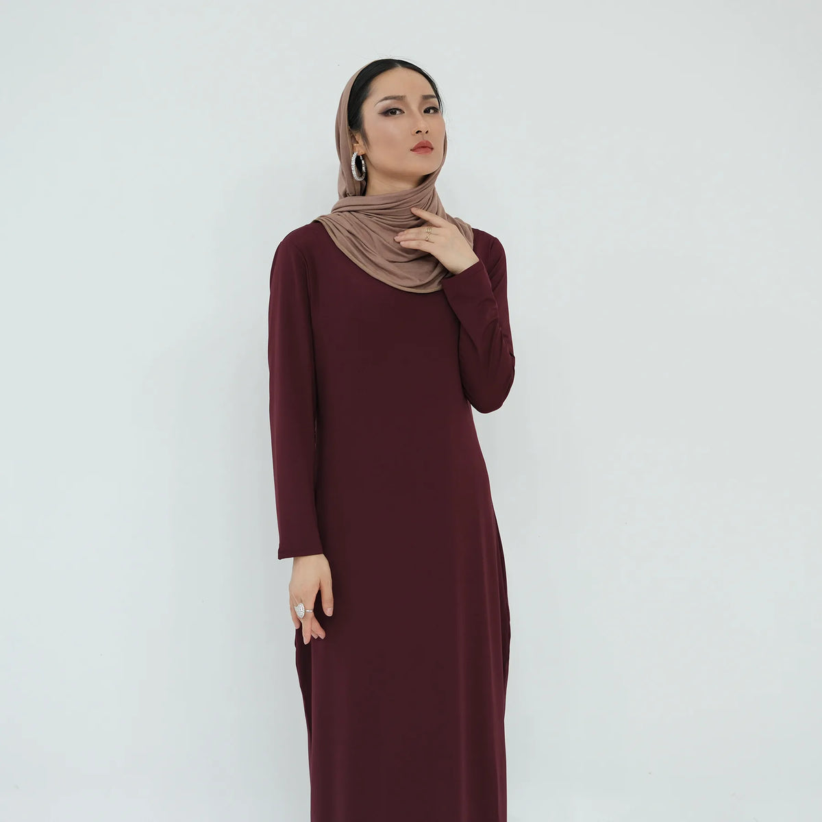 2025 Ramadan Muslim Women Abaya Islamic Stretch Underskirt - Solid Milk Silk Layering Dress Modest Elastic Inner Slip