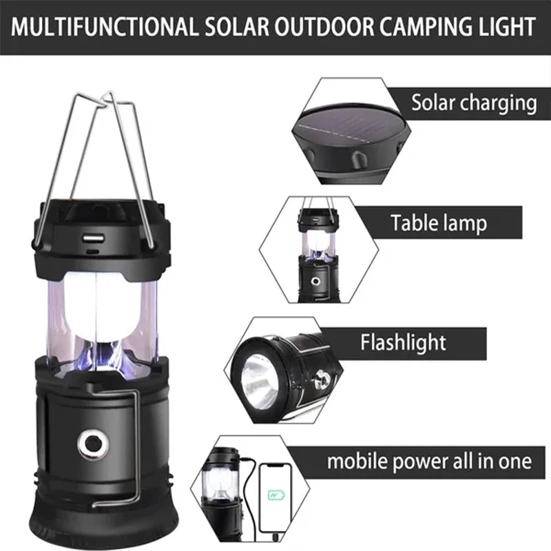 1/2Pack 6 in 1 Multifunction Lantern, LED Solar Camping Lanterns, USB Rechargeable Portable Flashlight, Waterproof Ultra Bright