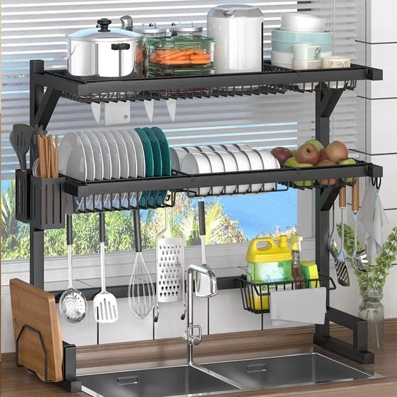Kitchen Storage Shelf Above The Sink Bowl Draining Rack Multifunctional Dish Knife Rag Spoons Sink Rack Set  Organizer Kitchen