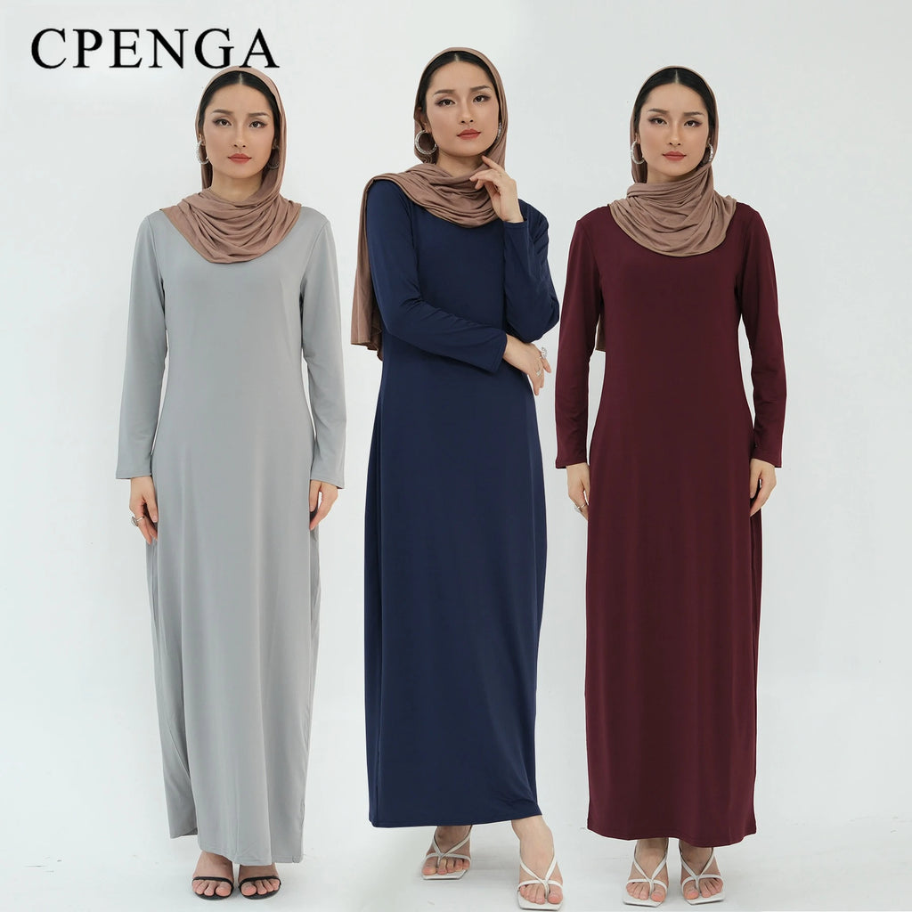 2025 Ramadan Muslim Women Abaya Islamic Stretch Underskirt - Solid Milk Silk Layering Dress Modest Elastic Inner Slip