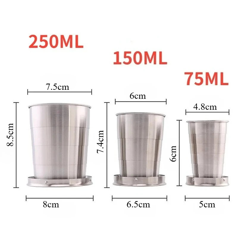 1pc Stainless Steel Retractable Cup Outdoor Travel Toiletry Cup Portable Creative Compression Cup Mini Handy Cup Folding Cup