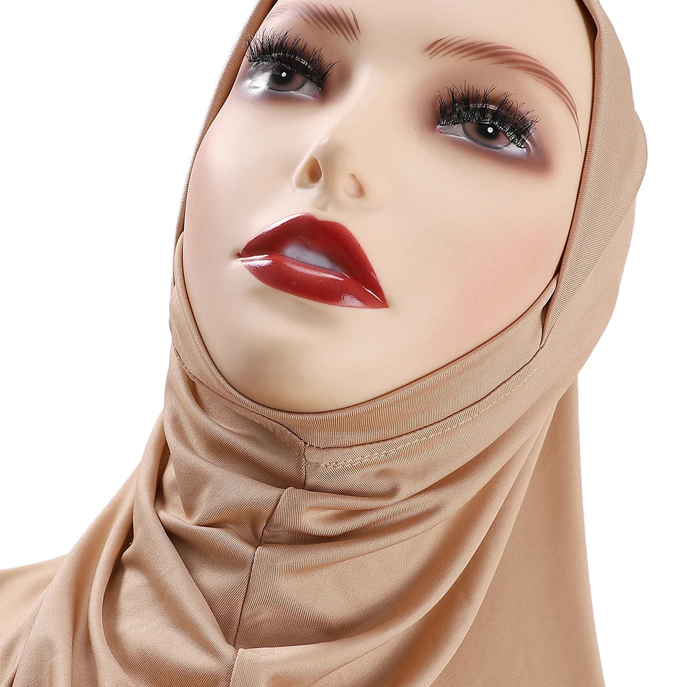 Islamic Full Cover Underscarf Stretch Turban Cap Hijab Bonnet Ready to Wear Snap Fastener Instant Hijab for Muslim Women