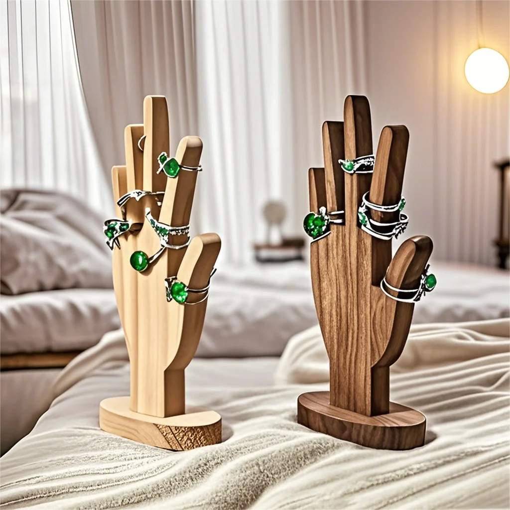 Handförmiger Schmuckständer, Multifunktionales Schmuckregal, Fingerhand-Display für Armbänder, Holzringhalter, Handringhalter