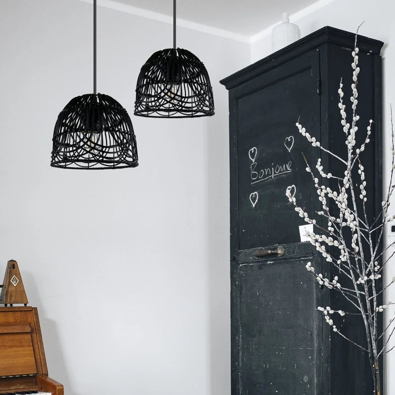 Woven Lantern LED  Hanging Light Lampshade Simulated Rattan Ceiling Pendant Lamp Shade Bedroom Dining Room Chandelier Lamp Cover