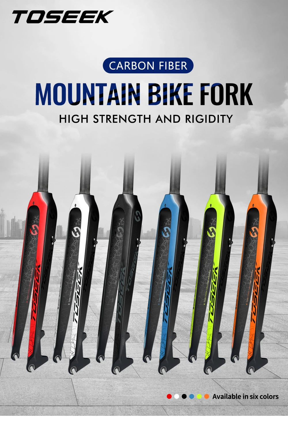 TOSEEK T800 Carbon Fiber Rigid Fork MTB Bike Forks Mountain Bicycle Front Fork 26er 27.5er 29er Steerer Tube 1-1/8" 28.6mm