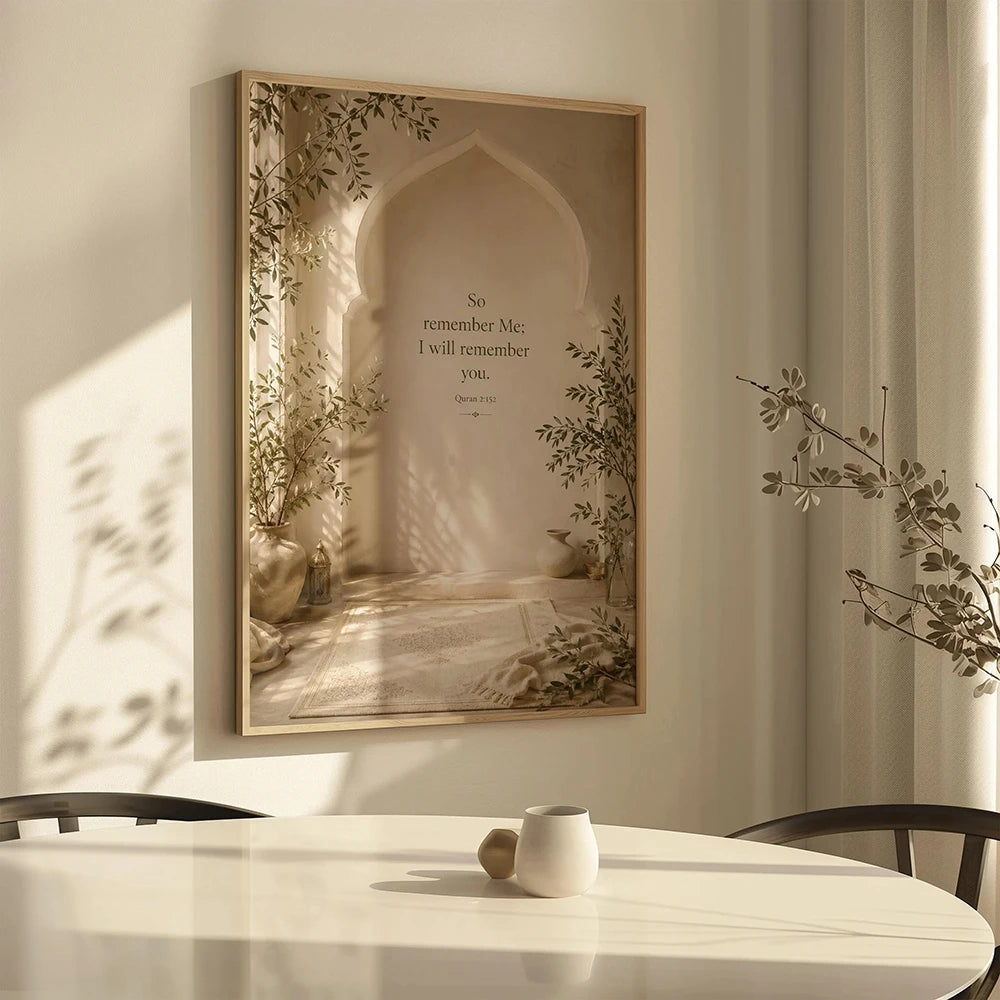 Islamische Koranvers-Wandkunst, „Remember Me“-Druck, weibliche muslimische Gebetsraumdekoration, neutrales islamisches Ramadan-Poster, ohne Rahmen