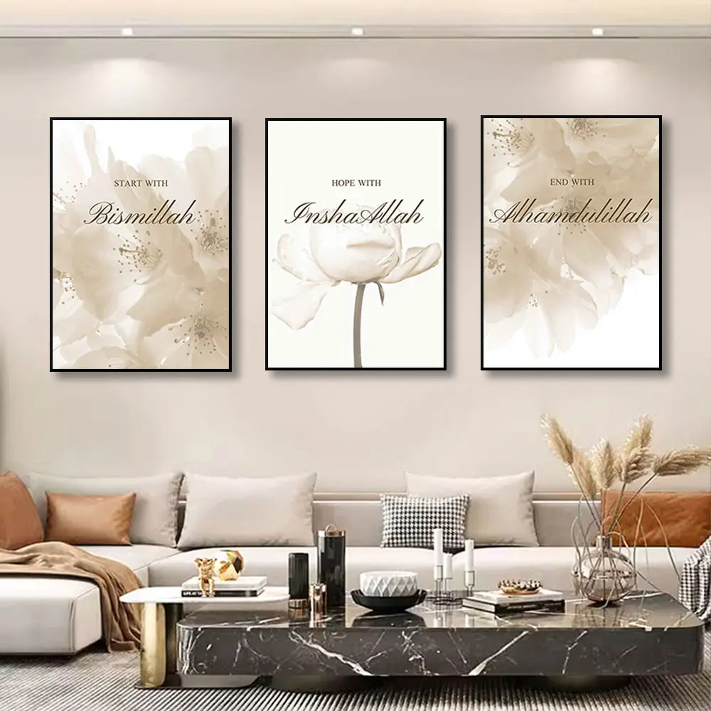 Islamic Poster Beige Flower Canvas Print Mosque Morocco Door Wall Art Painting Quote Bohemia Picture Modern Home Domitory Decor