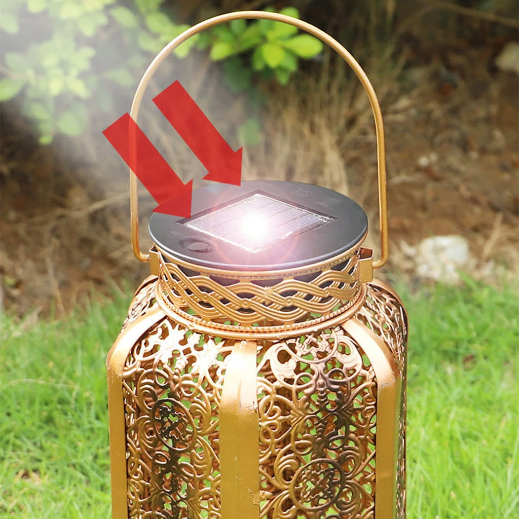 Solar Lanterns Outdoor Waterproof Garden Solar Light Hanging Decor Hollow Out Retro Metal Solar Lights Yard, Patio, Garden Decor