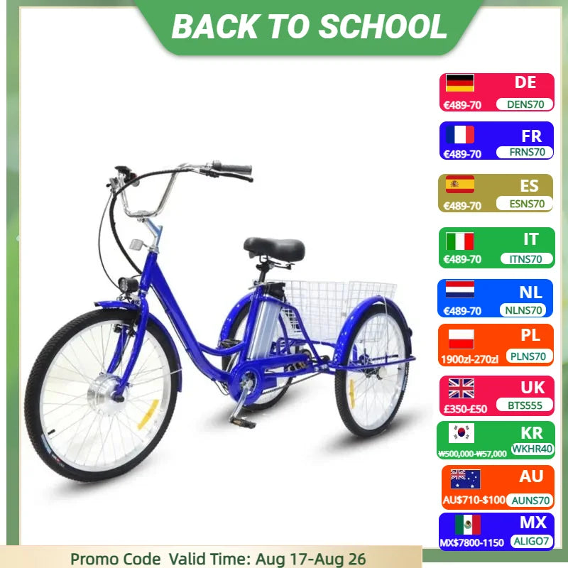 24 Inch Adult Electric Tricycle 3 Wheel 350W 36V Electric Cargo Bike For Elderly  With Big Cargo Basket/Three Riding Modes