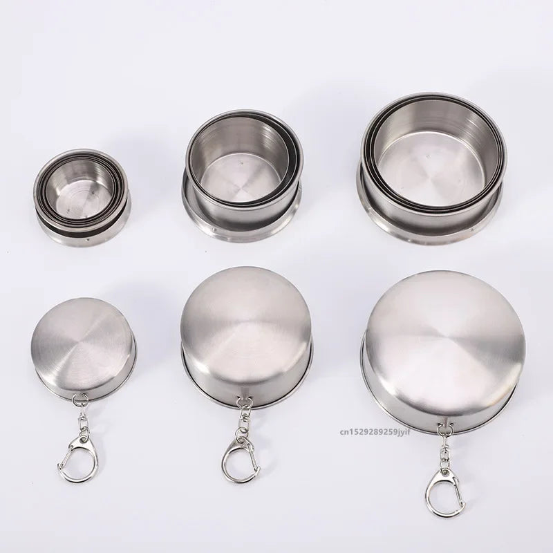 1pc Stainless Steel Retractable Cup Outdoor Travel Toiletry Cup Portable Creative Compression Cup Mini Handy Cup Folding Cup
