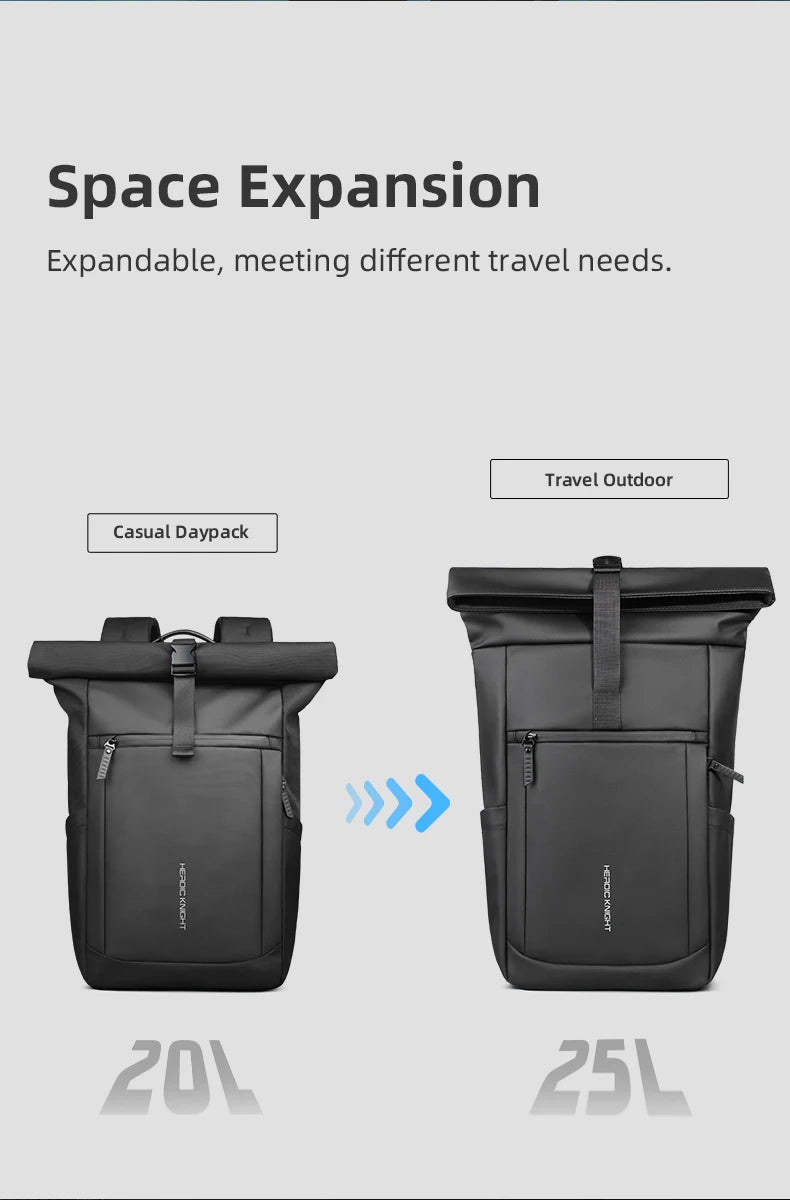 Heroic Knight Rolltop Laptop-Rucksack, erweiterbares, wasserabweisendes Fach, stilvoller Rucksack für Herren, lässiger Reiserucksack