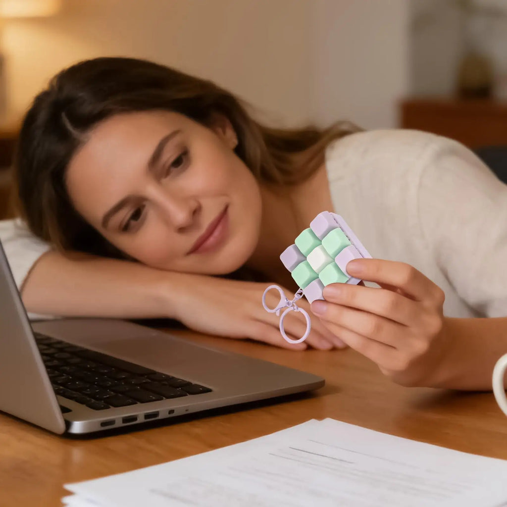 Fidget Keyboard 9 In 1 Mechanical Sensory Detachable Gadget Keycap Fidget Reconfigurable Finger Press Button Stress Relief Gift