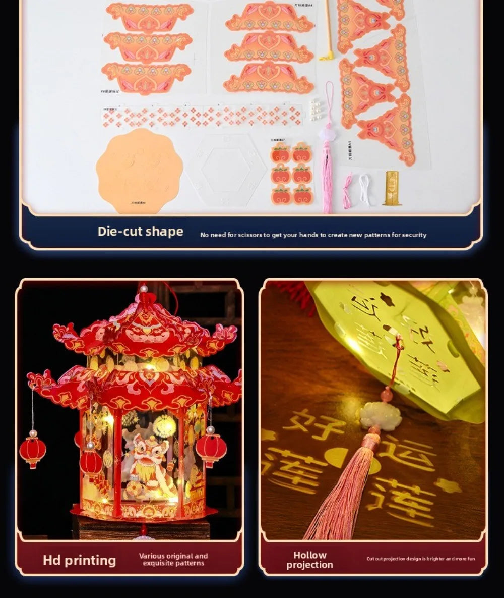 DIY Material Package Mid-Autumn Festival Lantern PVC Material Luminous Design Glowing Lantern Handheld Size Blessing Words